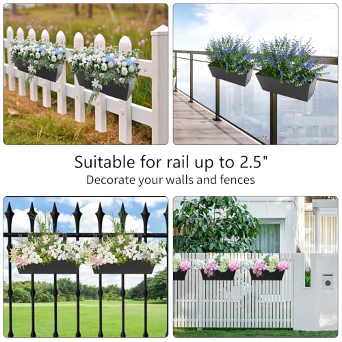 16 Inch Railing Planters Box Metal Hanging Flower Pot 5 Pcs - color: Black-5pcs