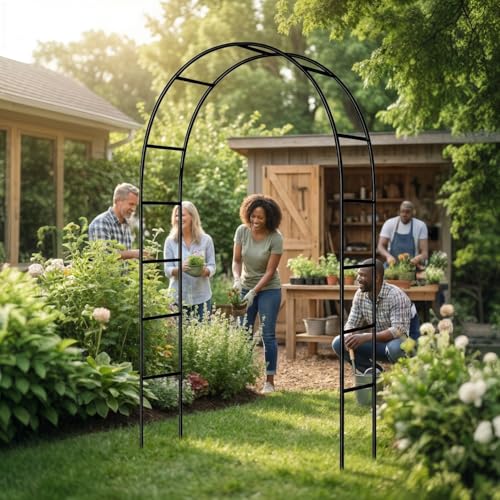 Metal Garden Arch Arbor, 94.5" H x 55" W, Black Powder-Coated Iron