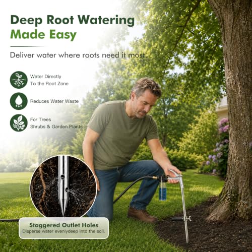 Deep Root Watering Tool for Trees with Trigger Handle & Fertilizer Bottle
