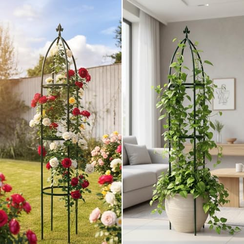 100% Metal Garden Obelisk Trellis Heavy Duty 6.3 ft for Climbing Vines - color: Green, size: Large