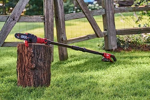 SKIL PS4563B-10 PWR CORE 20 8" 20V Pole Saw Kit, Includes with 2.0Ah Lithium Battery and Charger, Red - style: 20V 8" Pole Saw Kit