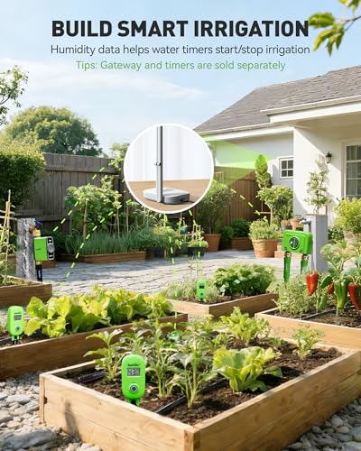 RAINPOINT Smart Soil Moisture Meter for Plants, Soil Hygrometer Sensor, Real-time Monitor Humidity Tester for Gardening, Farming, Indoor and Outdoor Plants Care, HWG023/HWG040 WiFi Hub Needed (Green)