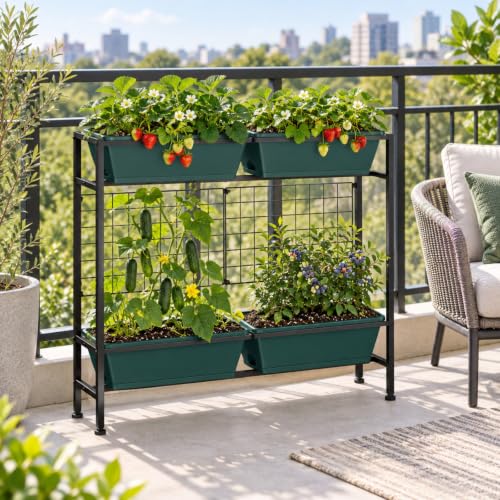 OYEAL Raised Garden Bed with Legs & & Trellis 32" Tall Vertical Herb Garden Planter Indoor Outdoor Elevated Flower Beds for Gardening, Vegetables, Herbs, Patio, Balcony, Backyard, Green - color: Green