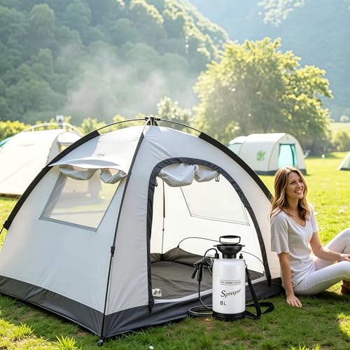 5L Hand Press Portable Shower, 10 Spray Modes with Removable Hose & Shower Head, No Electric Needed – Ideal for Camping Hiking Travel Beach Garden Pet Shower - color: white 8L