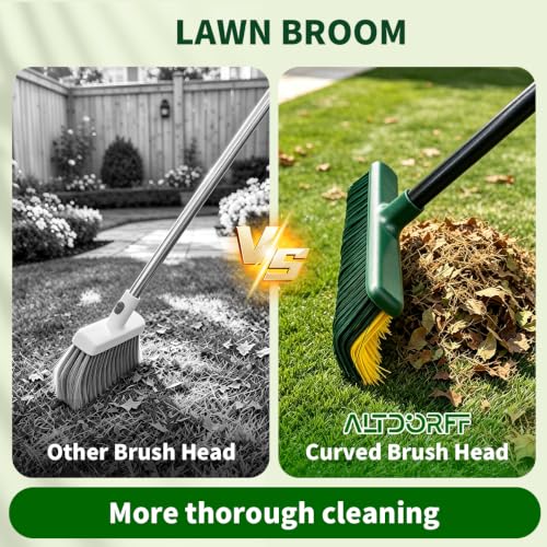 Altdorff Artificial Turf Curved Rake with 4-Section Adjustable Steel Handle from 34" to 63", Bristle Artificial Grass Turf Broom for Easy Quick Remove Leaves, Dead Grass, Debris, Shrubs, Pet Hairs