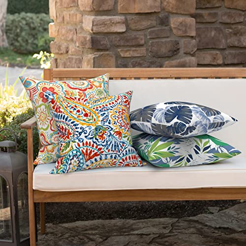 Outdoor 16x16 Inch Throw Pillow Covers Set of 2, All Weather Square Pillow Cases, Covers ONLY, Patio Cushion Pillow of Home Furniture Use, Paisley Multi - color: Paisley Multi, size: 16" x 16" (Pack of 2)
