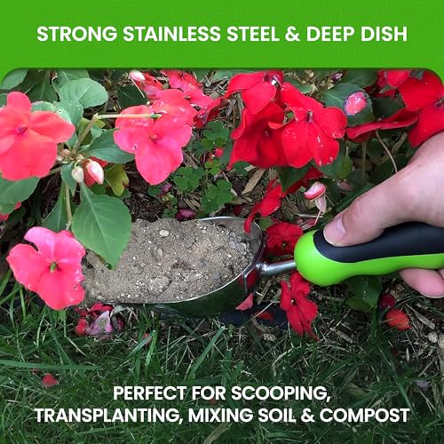 Garden Guru Super Strong Garden Scoop Trowel Shovel Transplanter - Stainless Steel - Rust Resistant - Ergonomic Grip - Perfect Hand Shovel for Gardening Transplanting and Digging - size: 1 Pack, style: Stainless Steel