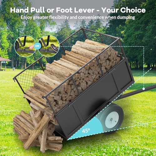 GarveeLife Heavy Duty 750 lbs Steel Garden Dump Cart for ATV/UTV – 17 Cu Ft Utility Trailer – Removable Sides, Pneumatic Tires, Quick-Dump – Yard Cart for Lawn Tractor, Mower, Farm & Landscaping - color: 750ibs - Black