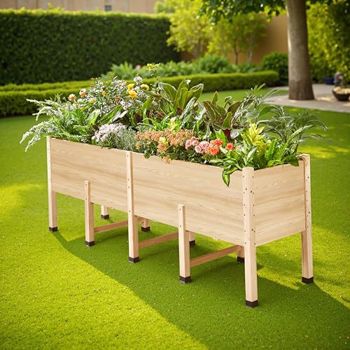 AMERLIFE 7x2 Ft Raised Garden Bed with Legs and Drainage Holes - color: Light Wood, size: 7x2 FT-16 In Depth
