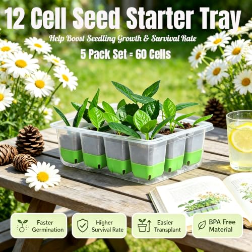 NestNature 5-Pack Seed Starter Tray Set|Reusable 60Cell Seed Starter Trays - color: Basic Style Green