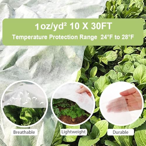 Plant Covers Freeze Protection, 10ft x 30ft 1.0oz/yd² Reusable Floating Row Cover, Frost Cloth for Outdoor Plants, Breathable Frost Blanket for Winter Cold Weather & Pest Protection - size: 10x30ft