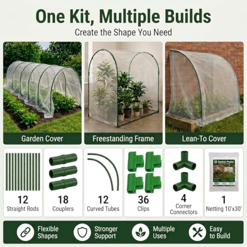 Garden Cover for Raised Beds, Plant Protection Netting, Hoops & Clips