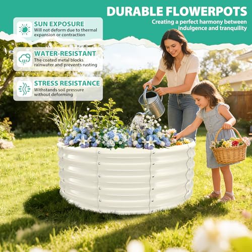YSEJOMP 17" Tall 40" Diameter Round Raised Garden Bed Kits Outdoor White - color: Cream White, size: 40 Dia X 16.5 inches