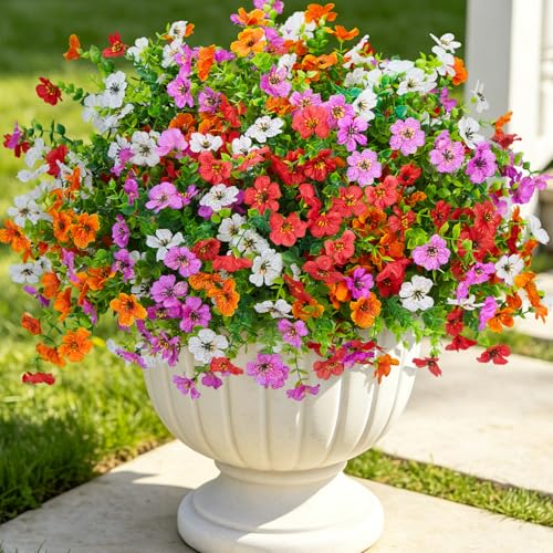 12 Bundles Fake Artificial Flowers Faux Plants for Spring Summer Decoration - color: Purple,red,orange,white