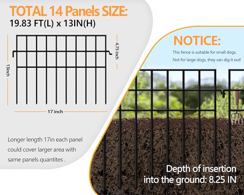 KYATE 14 Panels Dog Digging Fence Barrier, 19.83ft(L) X 13in(H) Animal Barrier Fences, No Dig Defense Rabbits Fencing for Garden Outdoor Yard Deck Bottom Blocke - size: 14 Panels, 19.83 ft(L) X 13 in(H)