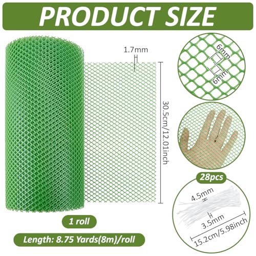 BENECREAT 26.2Ft x 11.8 Inch Green Plastic Wire Mesh Fence Roll, Chicken Wire Mesh Fence for Garden Fencing, Construction, Snow Fencing, Animal Barrier, Poultry