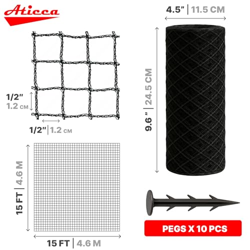 ATICCA 15 x 15 FT Heavy Duty Bird Netting for Garden, 10 Stakes, Black - size: 15x15 Bird Netting