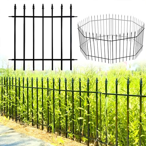 Thealyn 24" H x 24" W Decorative Metal Garden Fence, 5 Panels, 10 Ft - color: Black, size: 24″ H x 10 ft (5 Panels)