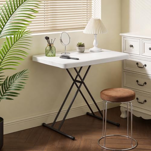 30in Folding Table, Portable Picnic Table with Adjustable Height, Foldable TV Tray Table & Laptop Desk for Small Spaces, Patio, Camping, BBQ, No Assembly Needed, White - color: White, size: 30in