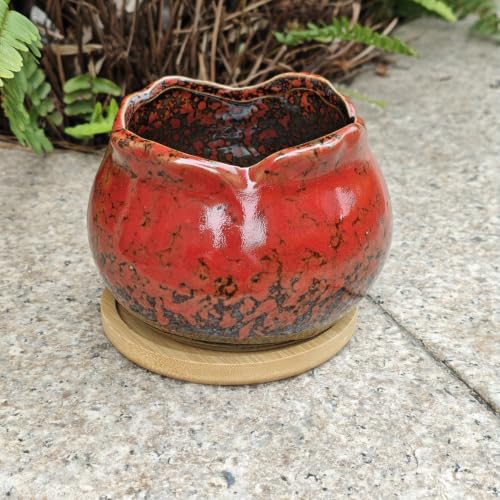 Cute 4" Round Ceramic Home Garden Decoration Succulent Cactus Flower Pots Container -Plant Not Included,Red - color: Red