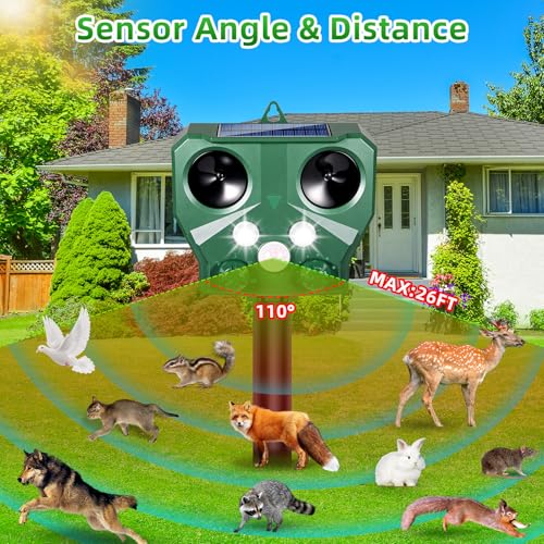 Solar Ultrasonic Animal Repeller,Deer Deterrent&Raccoon Repellent Outdoor