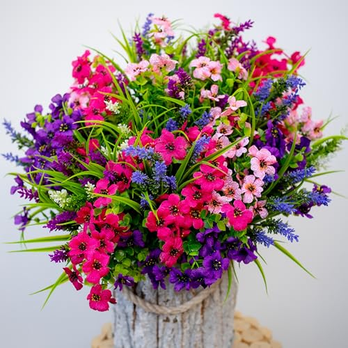 AXYLEX Artificial Flowers for Outdoors, 16 Bundles Fake Plants (Multi 16) - color: 16 Pcs - Pink+purple+red Pink+lavender