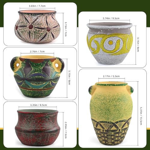 Succulent Planter Ceramic Garden Pots Mediterranean Small Plant Container with Drainage Set of 5 for Home Office Decor - color: A Set of 5