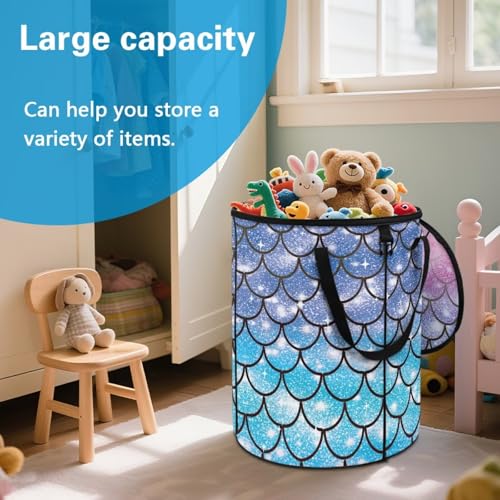 BIGCARJOB Blue Scale Foldable Trash Can Outside Waste Basket Bin Water Resistant Garbage Bag 22.83x17.71 Recycling Bin Trash Can with Lid and Clip(23 Gallons) - color: Blue Scale