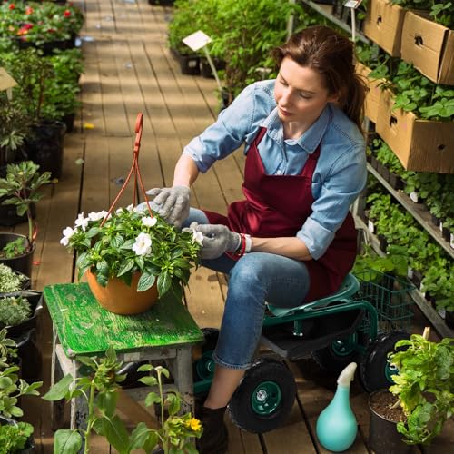 VINGLI Garden Cart, Garden Seat with 360°Swivel Chair, Storage Tool Tray & Steering Handle, Garden Stool with Wheels for Gardening, Patio, Yard, and Outdoor Work (Green)