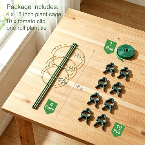 4 Pack Garden Tomato Cage for Pots, 18" Metal Tomatoes Cages Plant Support with Stable Support Rings (18") - size: 18"