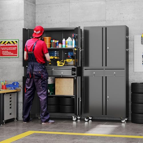 Aobabo 71" H Metal Garage Storage Cabinet Organizer with 2 Drawers - color: Black, size: 15"D x 30"W x 71"H-2 Drawers
