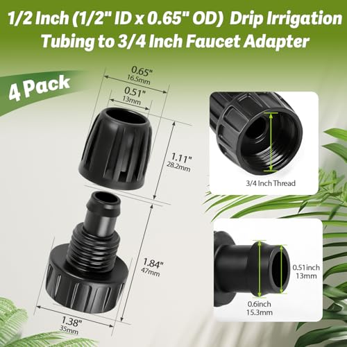 8 Pack 3/4" Garden Hose To 1/2" Irrigation Tubing Adapter, 1/2 Inch Drip Irrigation Tubing To Faucet Garden Hose Adapter 3/4 Inch FHT To 1/2 Inch Supply Line Adapter Fittings - size: 3/4" to 1/2" Tube Adapter-8P