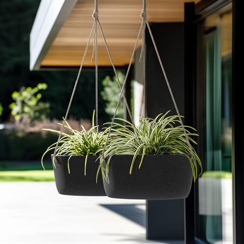 La Jolie Maison Large Hanging Planters for Outdoor Plants, Set of 2 12 Inch - color: Black Charcoal