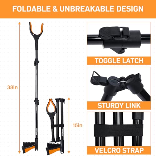 38" Extra Long Grabber Reacher Tool – 2 Pack Extra Long Foldable Reacher Grabber Pickup Tools with 360° Rotating Jaw - Heavy Duty Pick Up Grabbers for Seniors, Trash, Surgery Recovery (Orange Blue) - color: Orange Blue