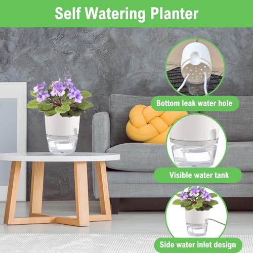 3.2 Inch Self Watering Planters 3 Pack Plastic Wicking Pots White - color: 3.2''-3pack-white