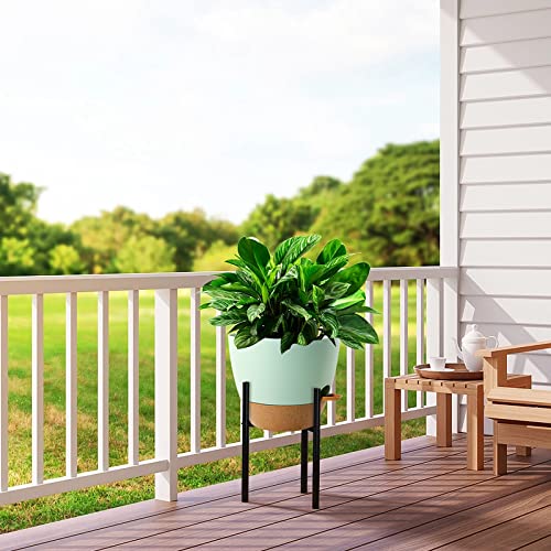 UOUZ 12 inch Large Self Watering Pots, Plastic Planters with 60oZ Removable Deep Reservoir and Multi Mesh Drainage Holes for Indoor Outdoor Garden Plants and Flowers, Green with Brown - color: Green With Brown