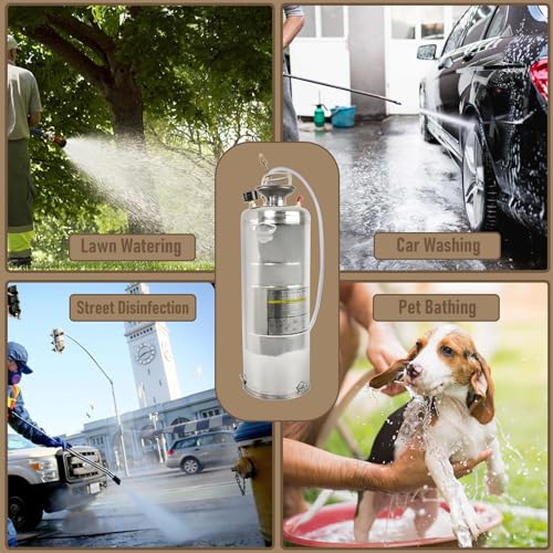 3 Gallon Stainless Steel Sprayer, 20 Wand & 3FT Reinforced Hose, Heavy Duty Hand Pump Sprayer with Pressure Gauge, Safety Valve and Adjustable Nozzle, for Lawn, Garden Watering (Silver-12L) - size: 3 Gallon