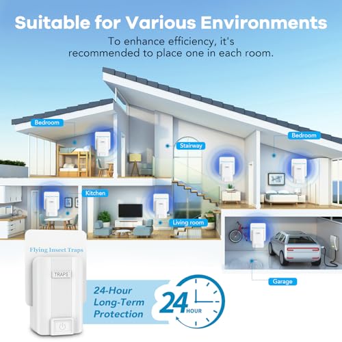 Indoor Fly Trap, Plug-in Fruit Fly Trap with 2 Devices and 6 Sticky Refills