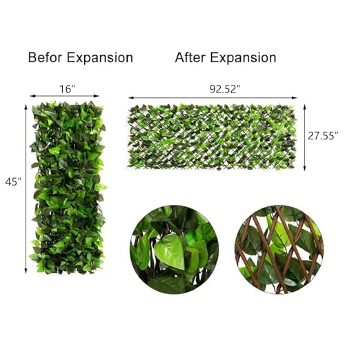 DOEWORKS Expandable Faux Ivy Trellis Fence, Patio Privacy Screen, 1 Pack - color: Mixed Green, size: 16 x 45 in, 1 Panel