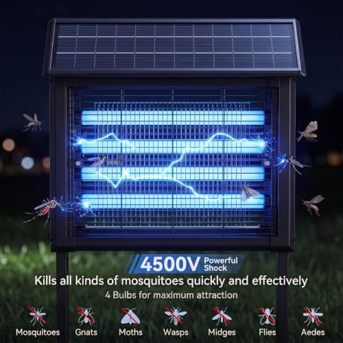 Large Solar Bug Zapper Outdoor for 4000 sq.ft Mosquito Zapper for Patio - color: Deep Black(18W for 4000 sq.ft)