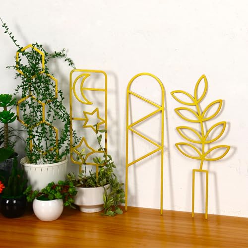 4 Pcs Plant Trellis Indoor Gold Small Trellis for Potted Plants - style: Unique,Gold
