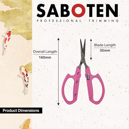 Saboten Stainless Steel Angled Blade Trimming Scissors Pink PT-13 160mm Precision Gardening Bonsai and Floral Shears Made in Japan - color: Pink, size: Stainless Steel Angled Blade