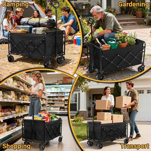 Collapsible Wagons Carts Foldable Heavy Duty, 500LBS Collapsible Wagon Cart - color: Deep Black