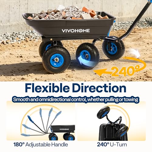 VIVOHOME 660lbs Wheelbarrow Dump Garden Cart with 2-in-1 Convertible Handle - color: Blue