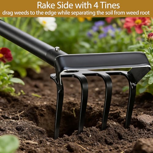 Garden Hoe and Cultivator Heavy Duty, Scuffle Loop Action Weeding Tool with Long Handle 30-60 Inch, Metal Weeder Scraper Stirrup Hoe Rake - size: 30-60"