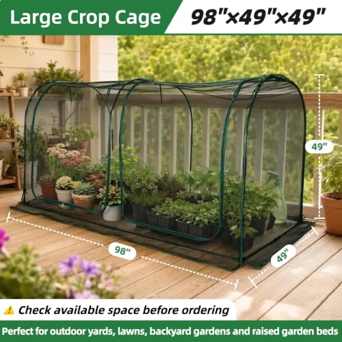 Crop Cage for Garden,98"x49"x49" Tunnel Plant Netting Cover with Zipper,Garden Bed Cover for Protection for Vegetables Fruits,Garden Cage for Plant and Animal