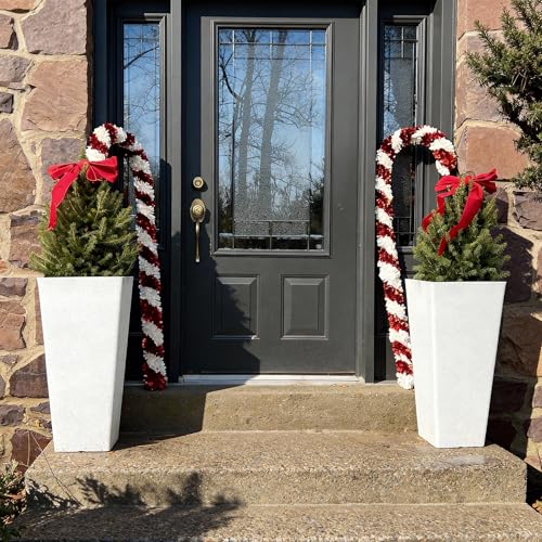 Autodaya 28" Plant Pots Tall Planters for Outdoor Plants Set of 2 with Tray - color: Tall Terrazzo White-28"