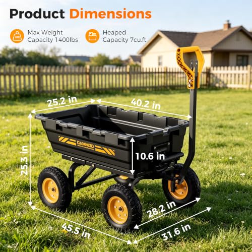 CAMMOO 13" NO-Flat Tires 1400lb Garden Cart Wheelbarrow with 2-in-1 Handle