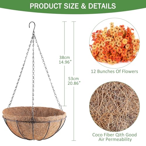 AGIRL 2 Set Fall Artificial Hanging Flowers with Baskets for Outdoors - color: Yellow Orange, size: 2PCS