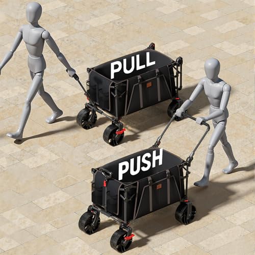 EVER ADVANCED Folding Push Wagon with Brakes, Portable Shopping Cart - color: Black